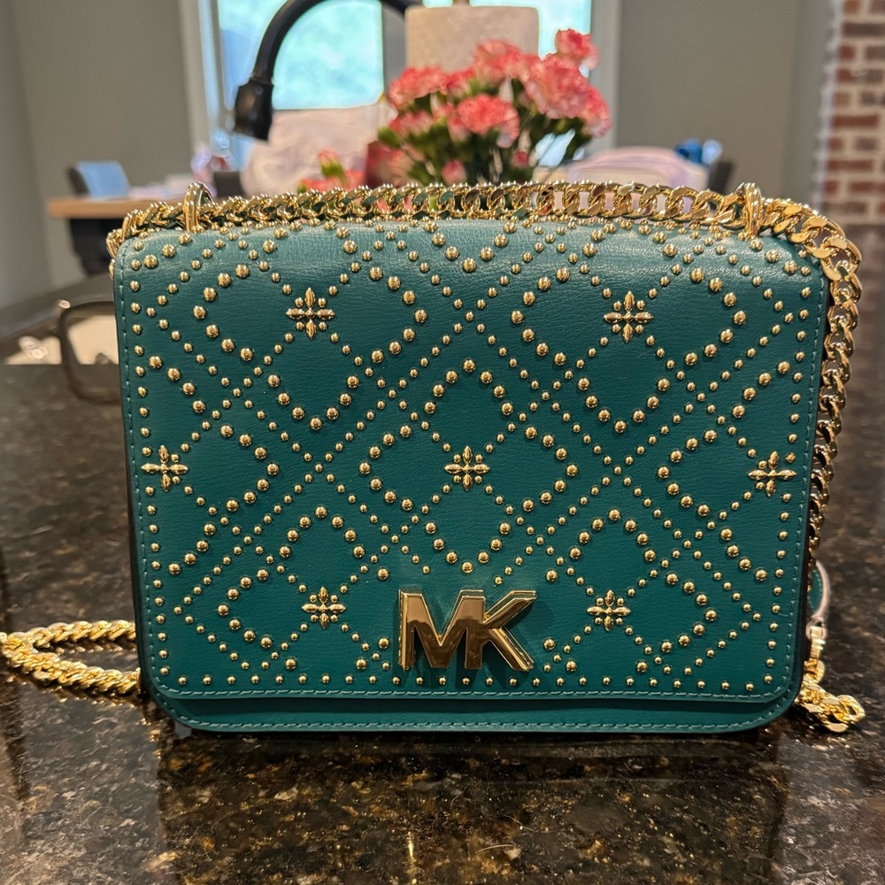 Michael Kors Turquoise Crossbody Bag with Gold Studs
